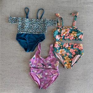 Floral and Solid Swimsuit Set